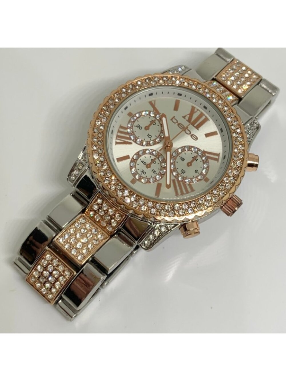 Bebe Women's two tone rhinestones Watch 38mm quartz analog 6” running - Picture 3 of 7